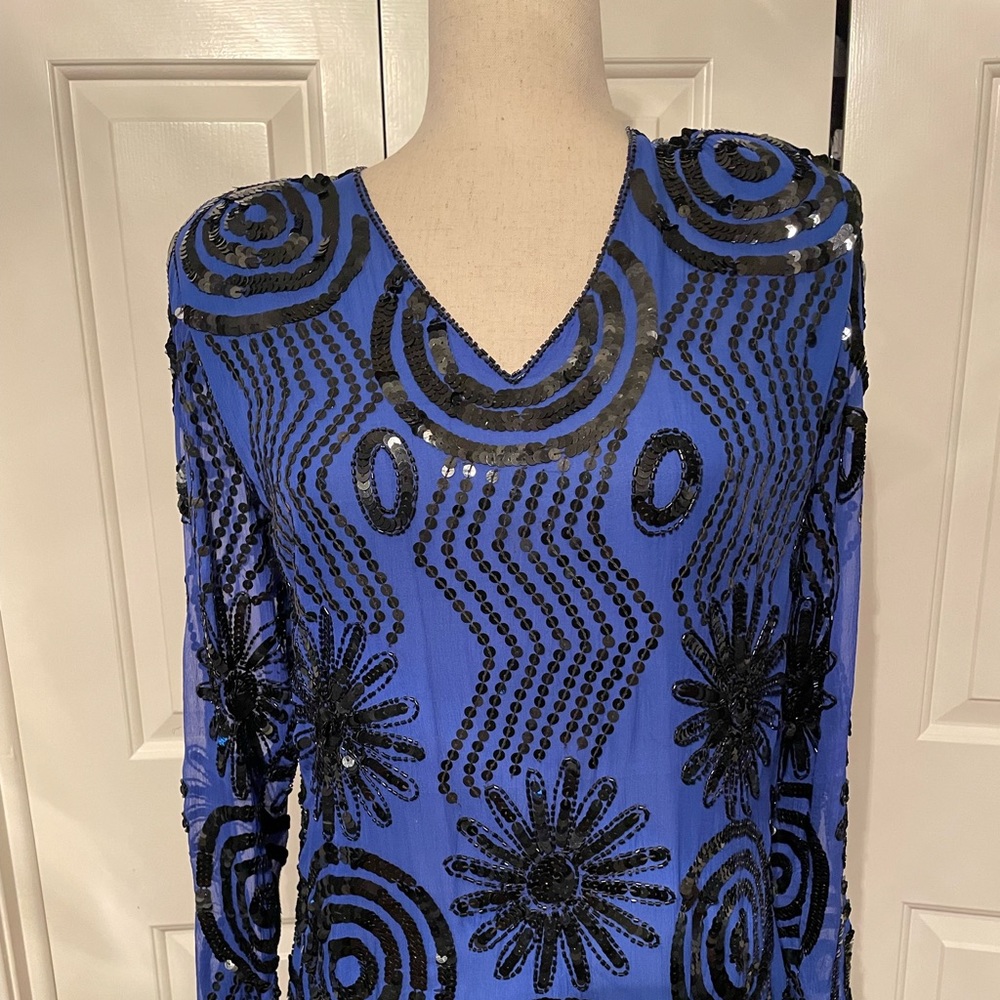 Royal blue and black silk dress